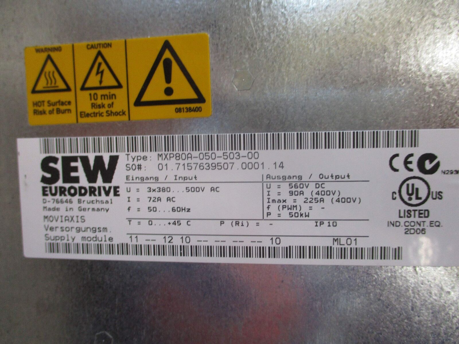 Sew-Eurodrive Moviaxis Servo Drive Supply Module MXP80A-050-503-00 50kW * Cracke