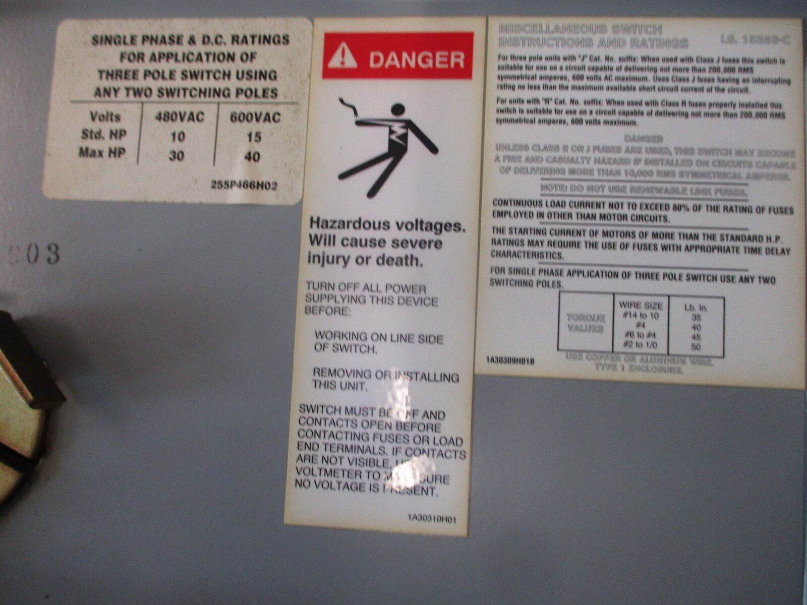 Cutler-Hammer Type M50 Dual Panelboard Switch FDPWT 3633R 100A 600V Used