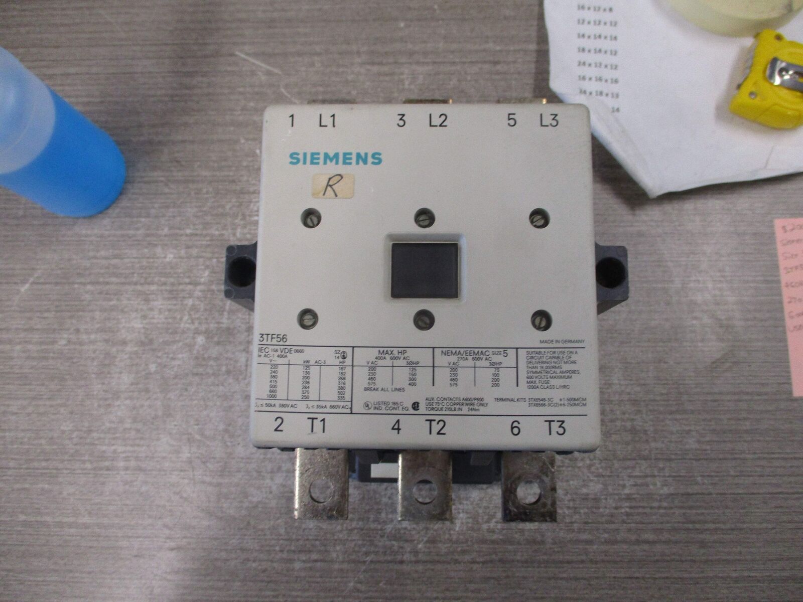 Siemens Size 5 Contactor 3TF56 460V Coil 270A 600V Used