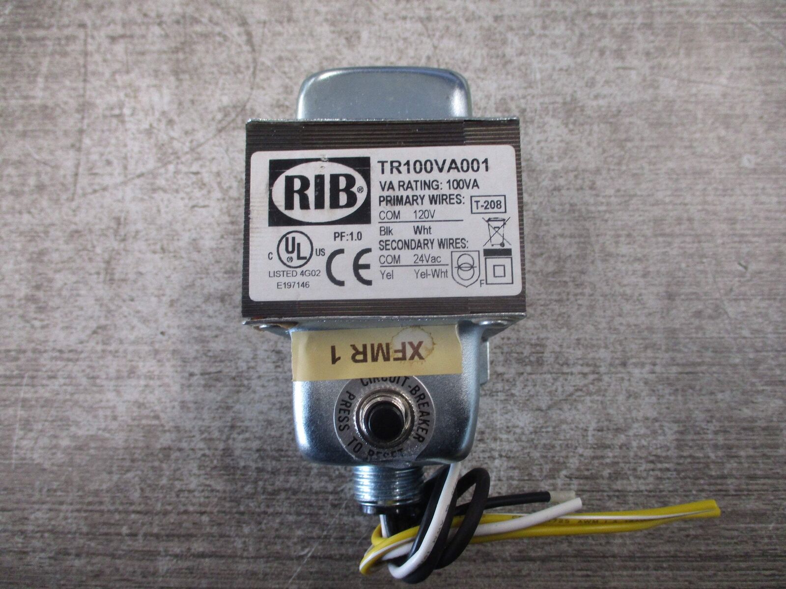 RIB Transformer TR100VA001 100VA Pri: 120V Sec: 24V Used