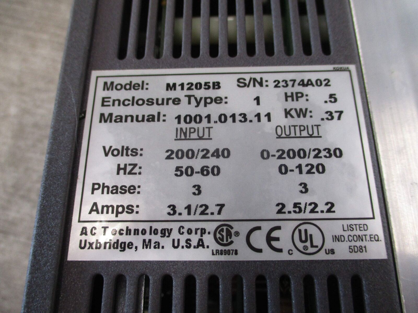 AC Tech MC Series Intelligent AC Drive M1205B 0.5HP 3PH Input: 200/240V 56-60Hz