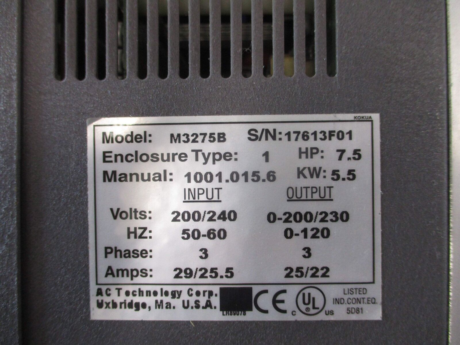 AC Tech MC Series Intelligent AC Drive M3275B 7.5HP 3Ph Input: 200/240V 50-60Hz
