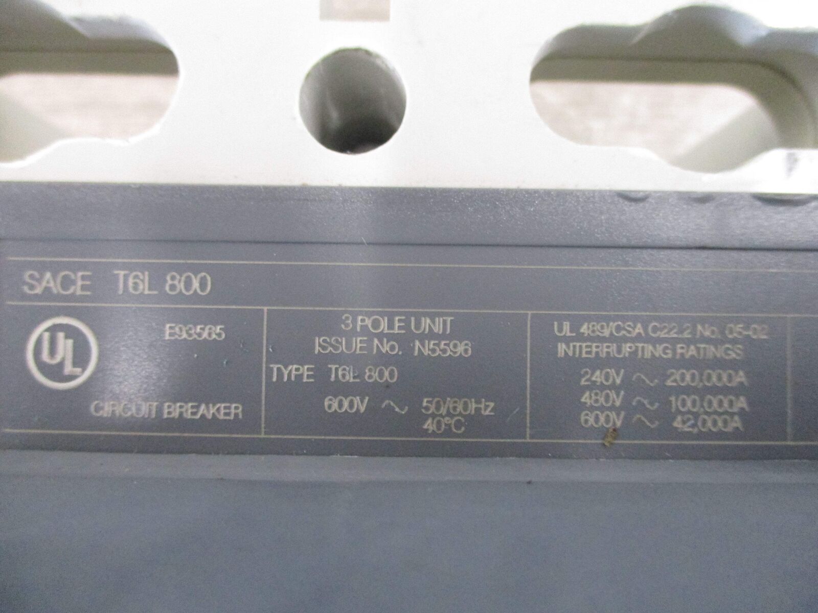 ABB SACE Tmax Breaker Disconnect T6L 800 PR222DS/P 800A 600V 3P *No Handle* * Mi