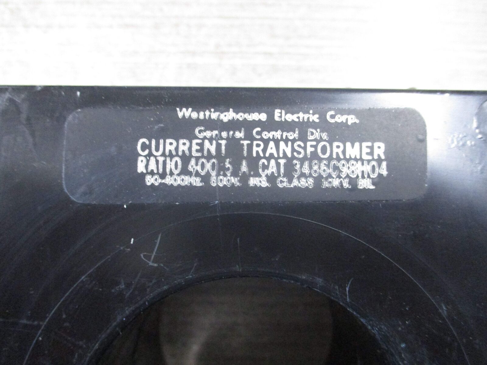 Westinghouse Current Transformer 3486C98H04 Ratio 400:5A 600V 50-400Hz 10kV BIL