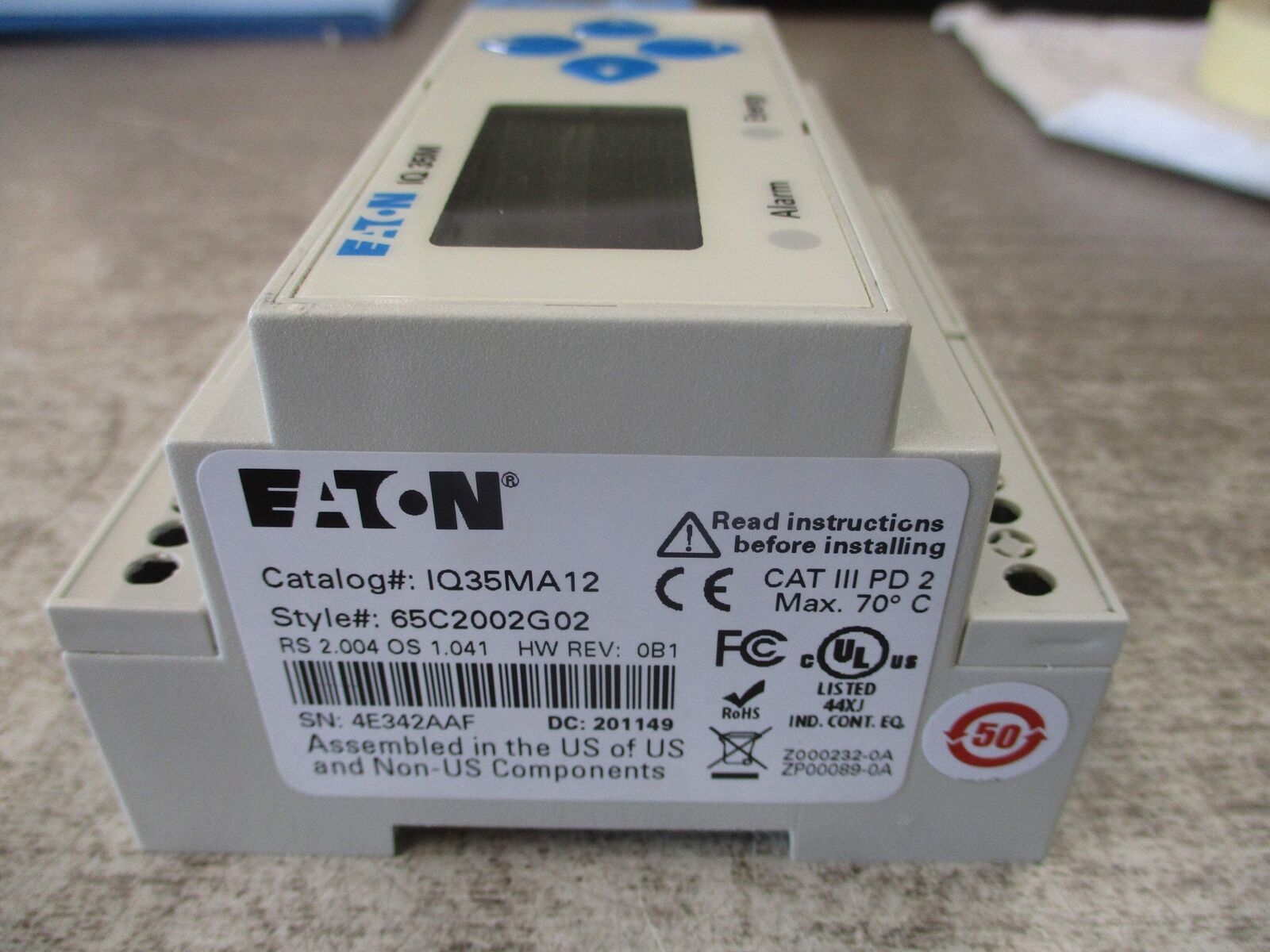 Eaton Energy Meter IQ35MA12 RS 2.004 OS 1.041 HW Rev. 0B1 Used