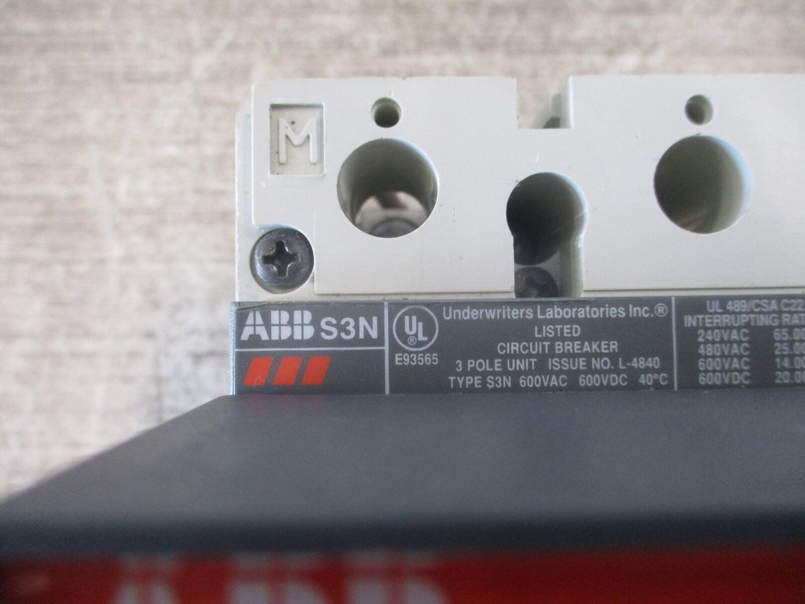 ABB SACE S3 Breaker Disconnect S3N 50A 600V 3P *No Handle* Used