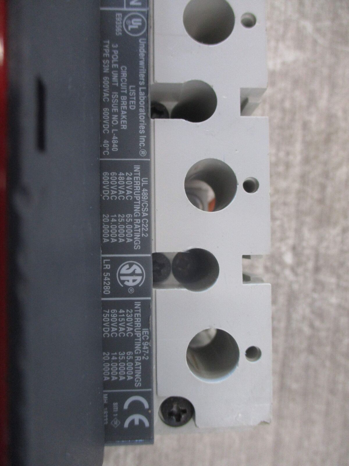 ABB SACE S3 Breaker Disconnect S3N 50A 600V 3P *No Handle* Used