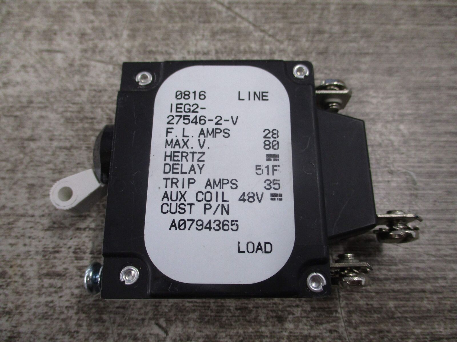 Airpax DC Circuit Breaker IEG2-27546-2-V 28A 80VDC 1P Used