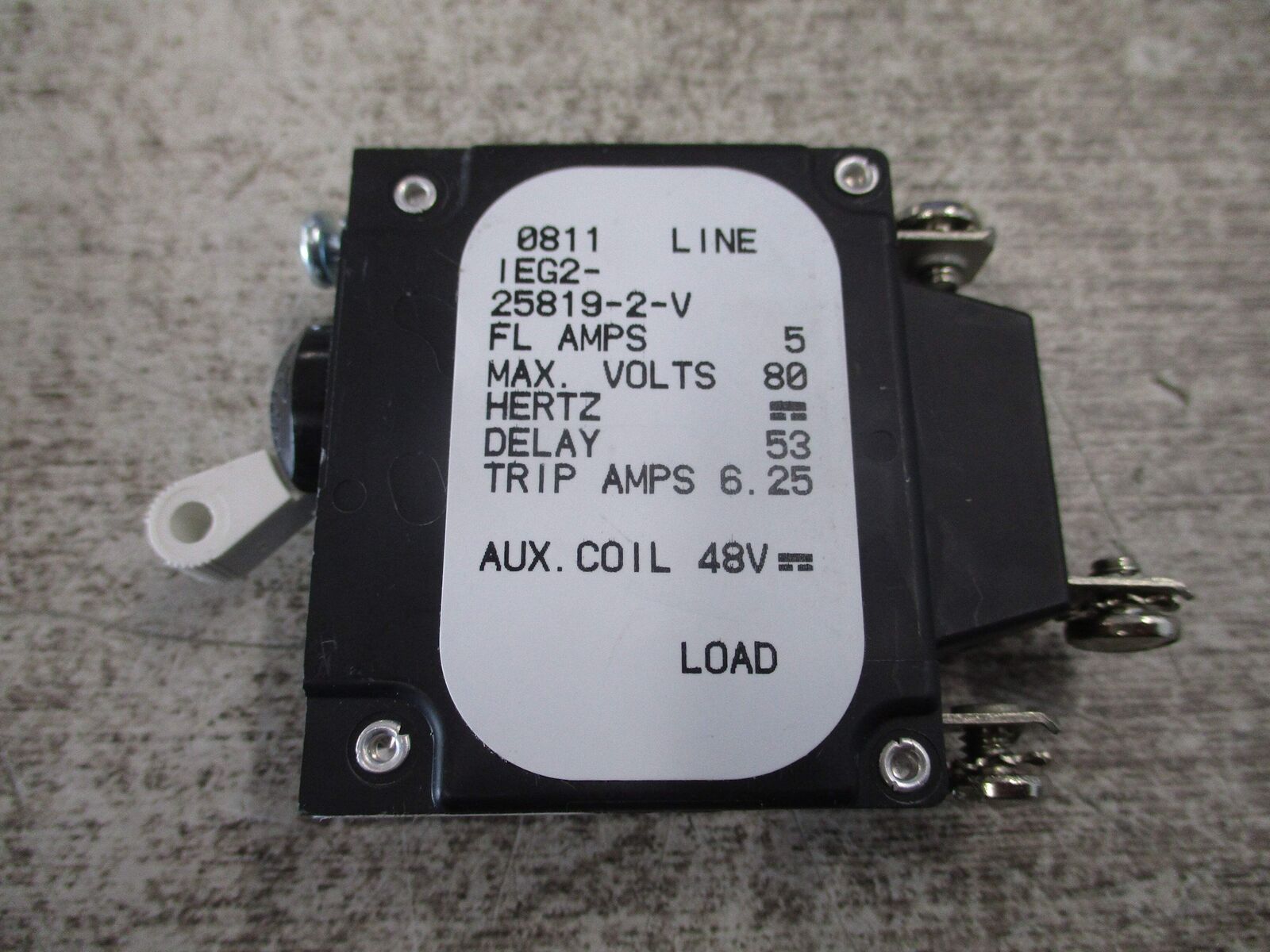 Airpax DC Circuit Breaker IEG2-25819-2-V 5A 80VDC 1P Used