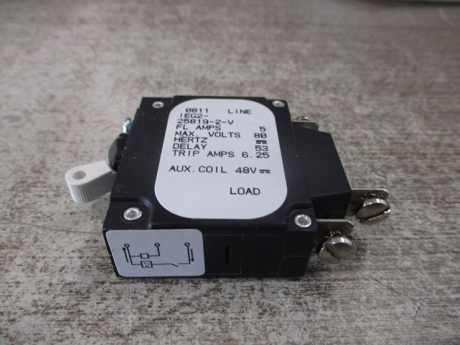 Airpax DC Circuit Breaker IEG2-25819-2-V 5A 80VDC 1P Used