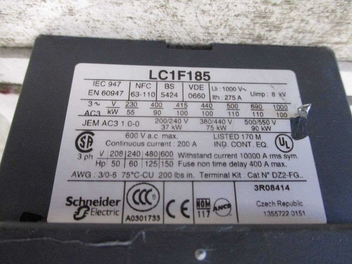 Telemecanique Contactor LC1 F185 115-120V Coil (1) Aux Contact Block *Chipped Co