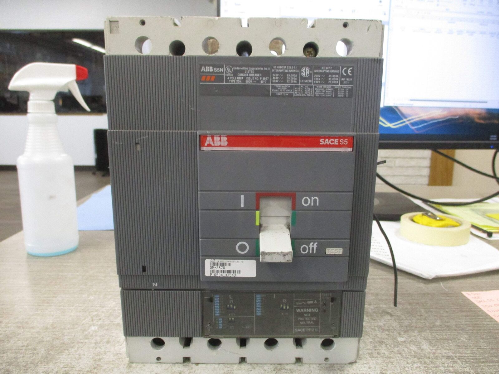 ABB SACE S5 Circuit Breaker S5N PR211 400A 600V 4P *No Stunt Trip Wires* Used