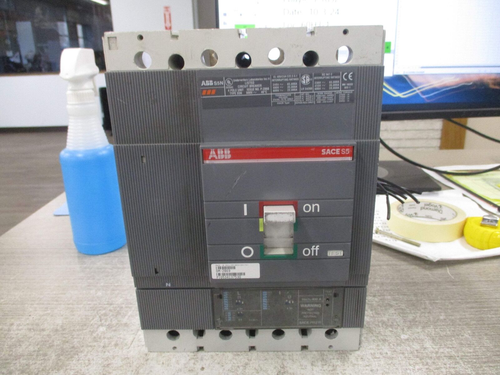 ABB SACE S5 Circuit Breaker S5N PR211 400A 600V 4P *No Stunt Trip Wires* Used