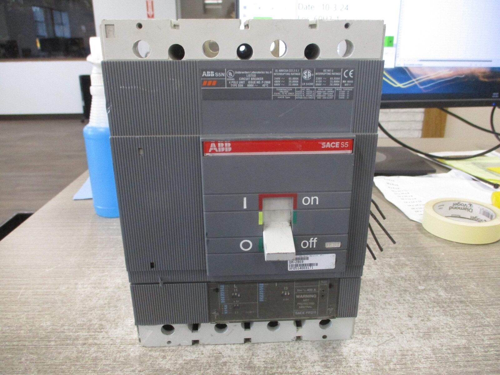 ABB SACE S5 Circuit Breaker S5N PR211 400A 600V 4P Used