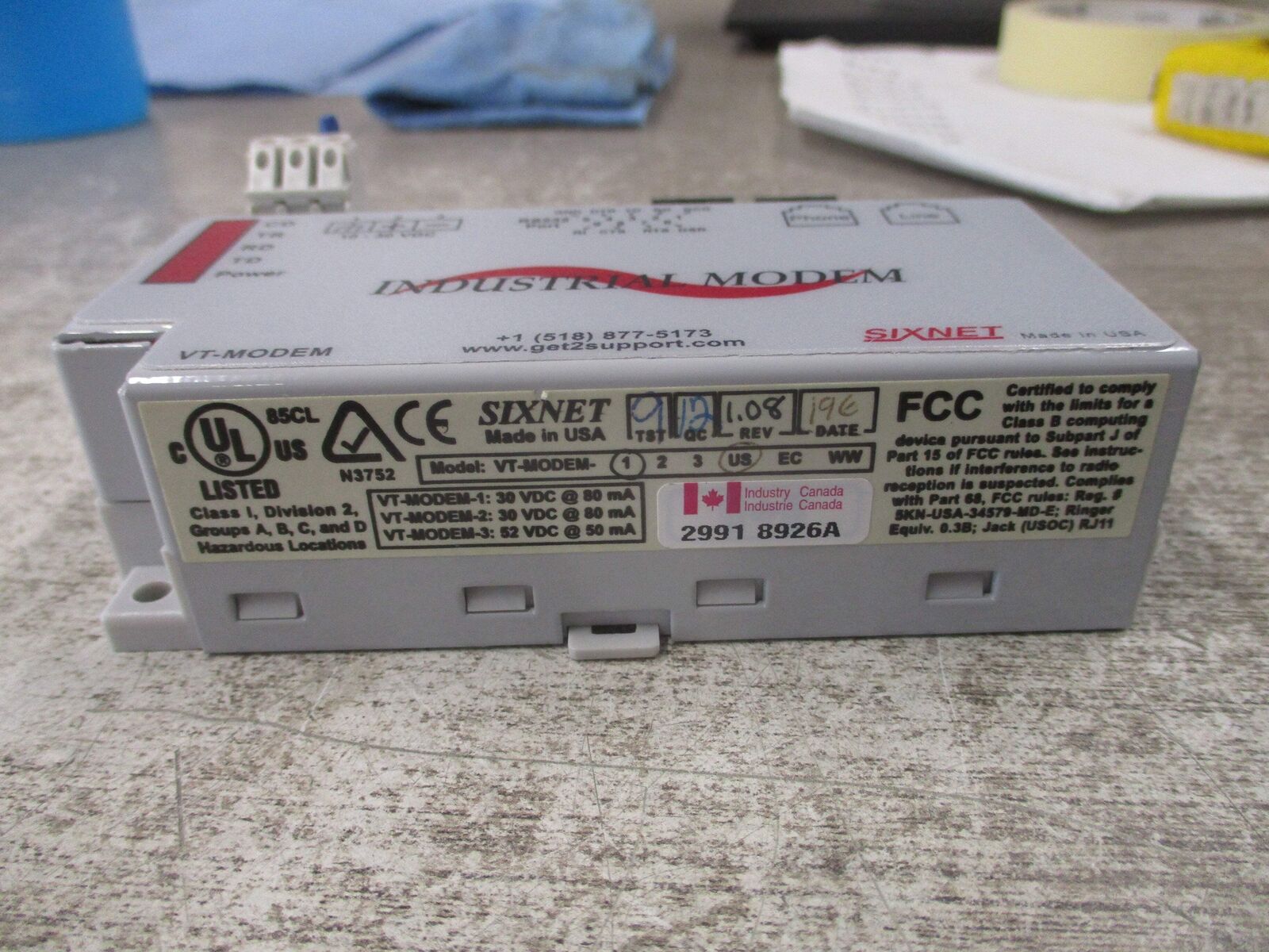 Sixnet Industrial Modem VT-MODEM-1 Rev. 1.08 30VDC 80mA Used