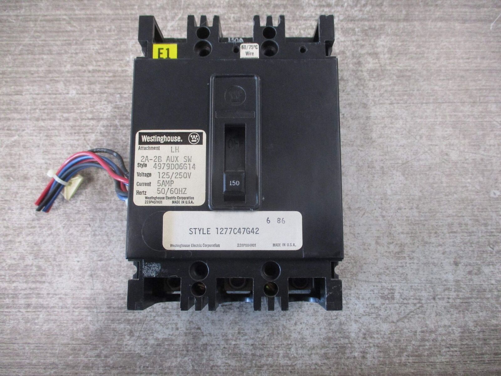 Westinghouse Circuit Breaker 1277C47G42 150A 3P *Missing (1) Terminal Screw* Use
