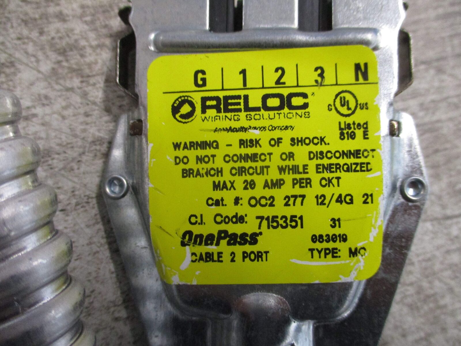 Reloc Onepass Cable 715351 OC2 277 12/4G 21 M5 277V Length: 21FT *Box of 5* New