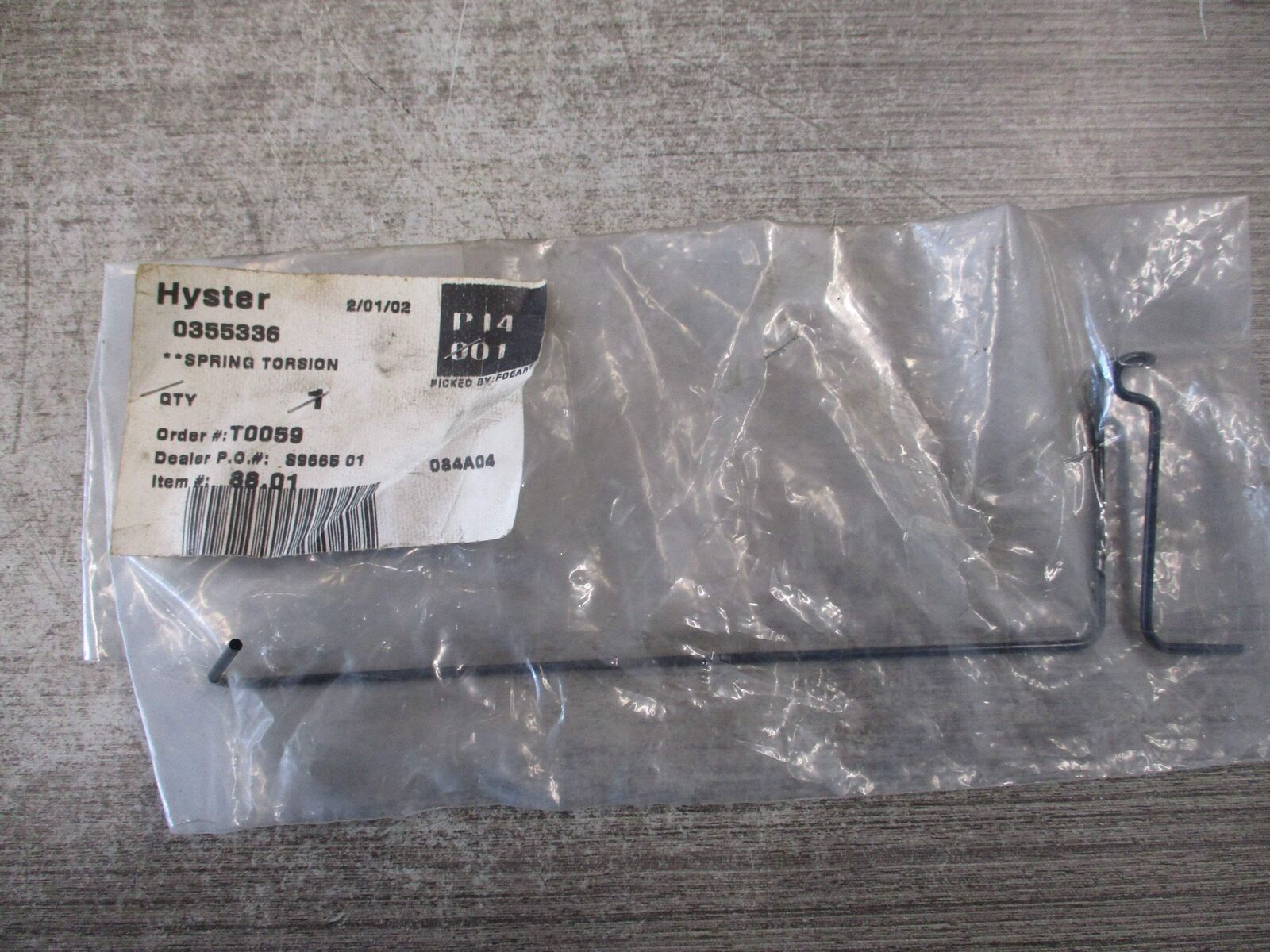 Hyster Torsion Spring 0355336 *No Box* New Surplus