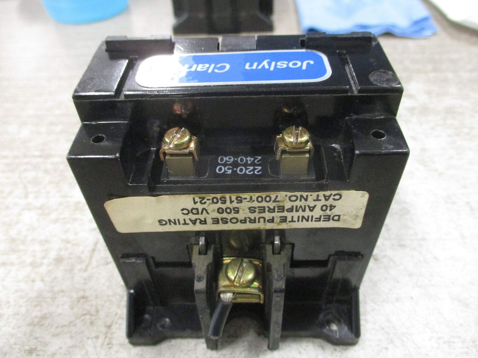 Joslyn Clark Definite Purpose Contactor 7001-5150-21 240V Coil 40A 500VDC Used