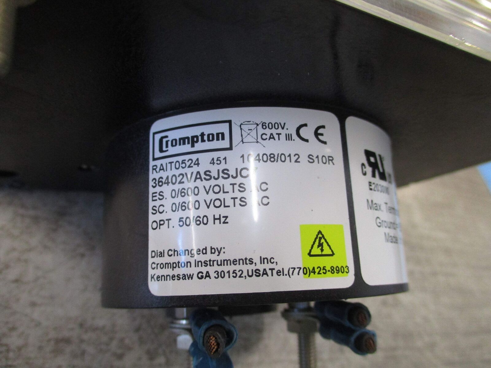 Crompton AC Voltmeter 36402VASJSJC7 Range: 0-600V *Missing (1) Mounting Screw* U