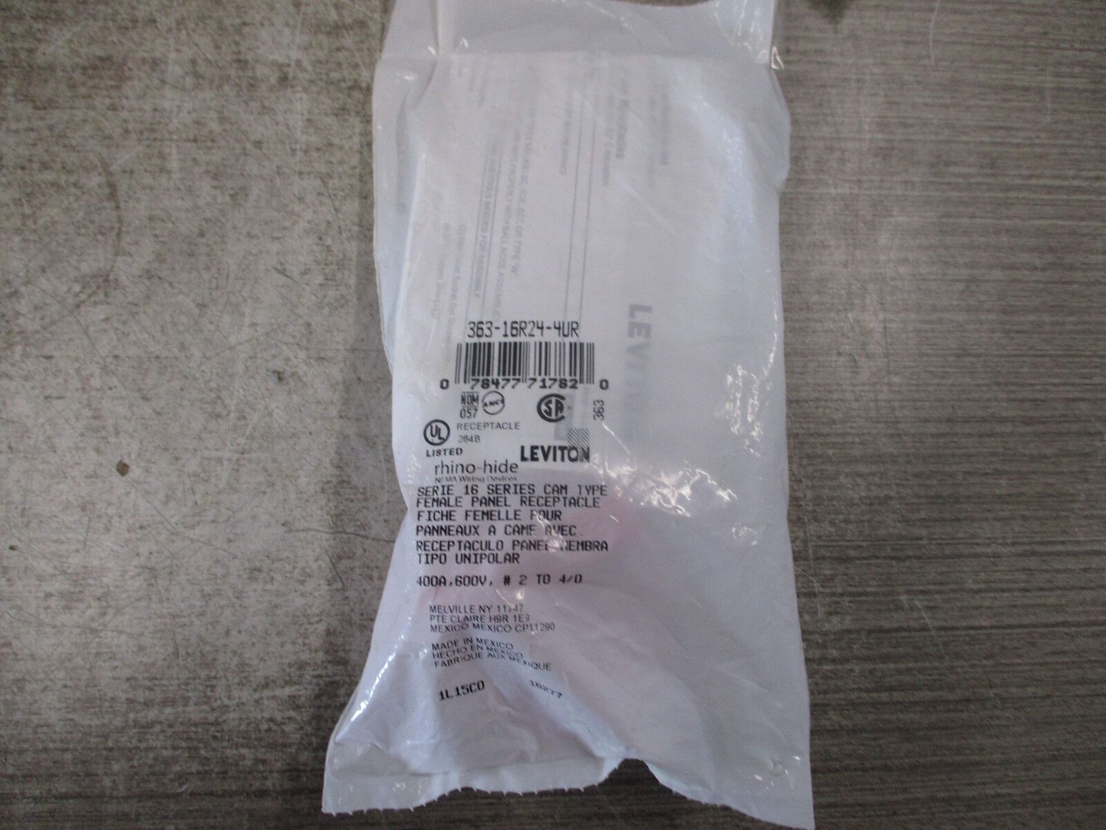 Leviton rhino-hide Panel Receptacle 363-16R24-4UR 400A 600V New Surplus