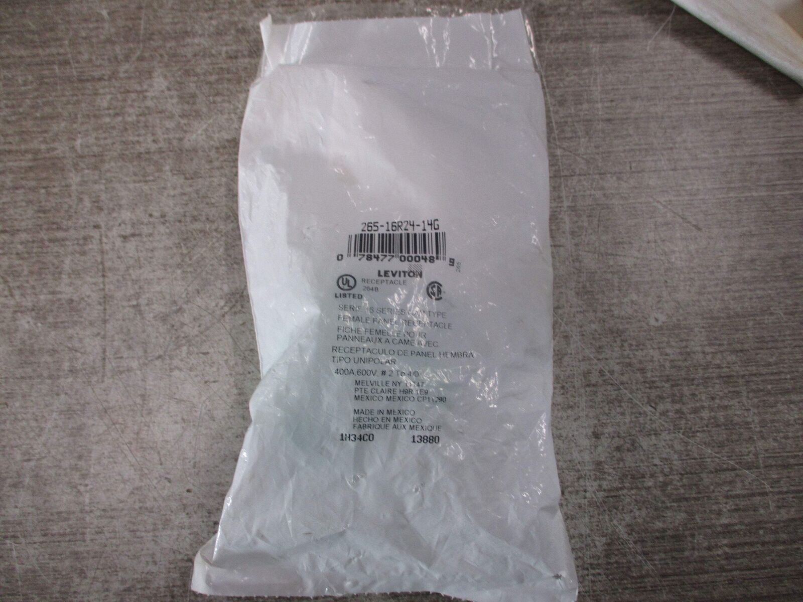 Leviton Female Panel Receptacle 265-16R24-14G 400A 600V New Surplus