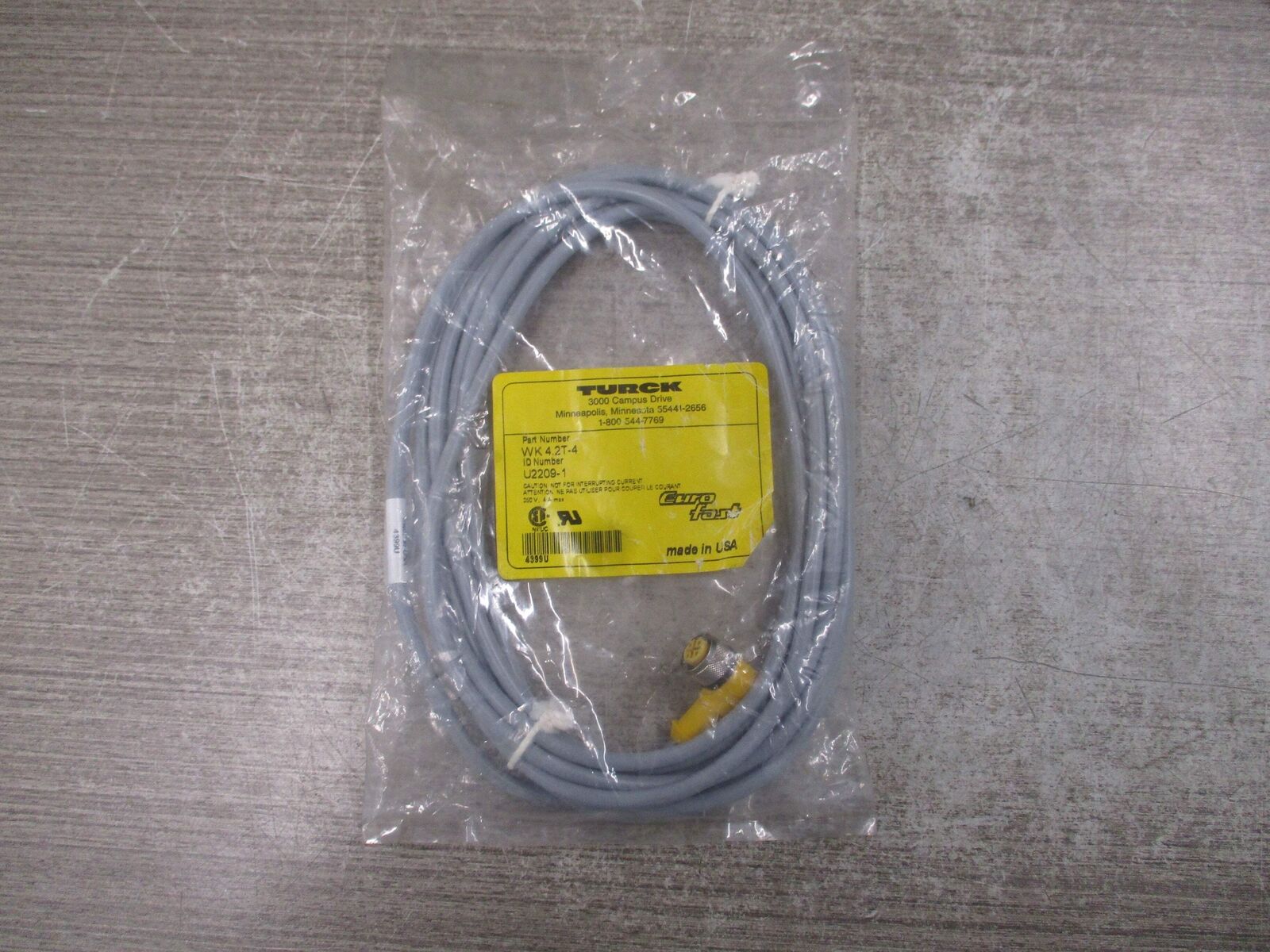 Turck Euro Fast Cordset WK 4.2T-4 250V 4A New Surplus