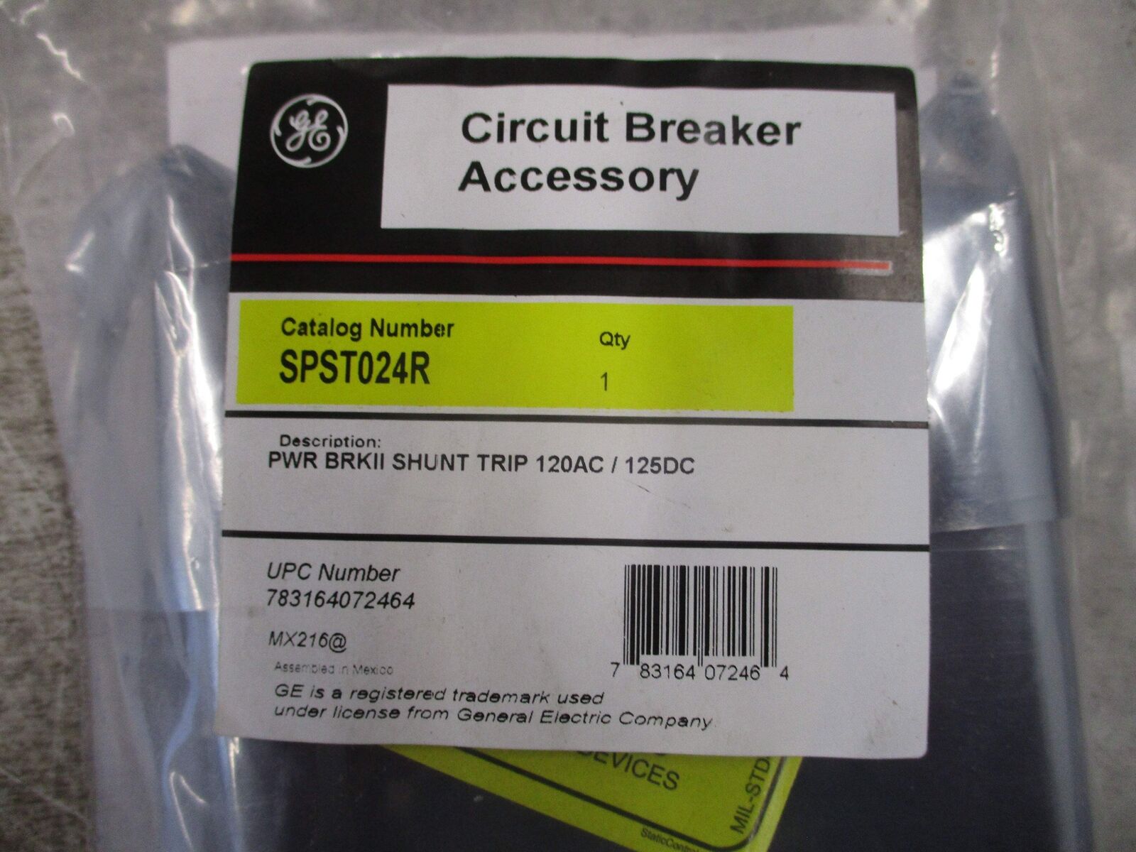 GE Power Break II Shunt Trip SPST024R 24V AC/DC New Surplus