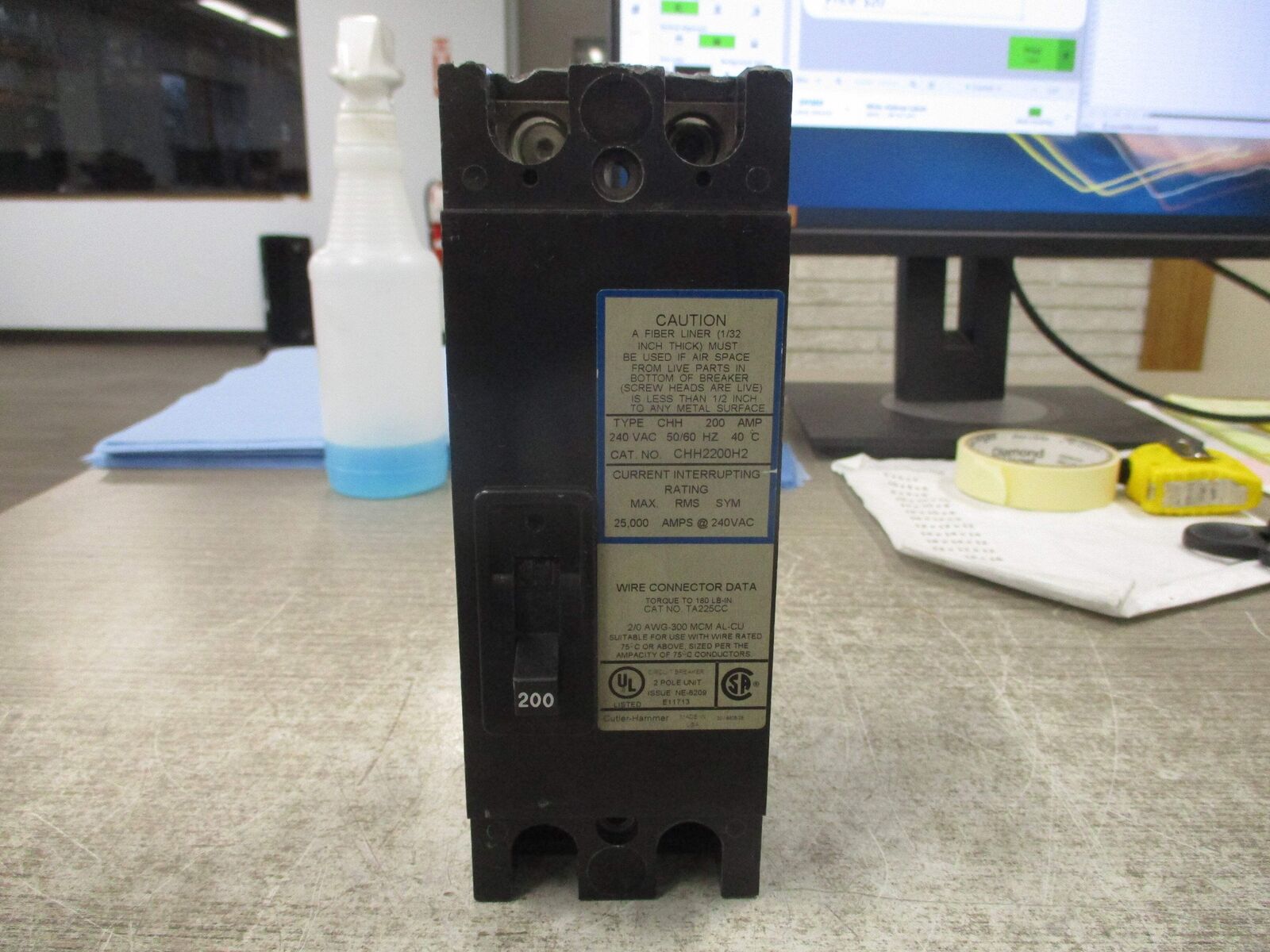 Cutler-Hammer Circuit Breaker CHH2200H2 200A 240V 2P Used