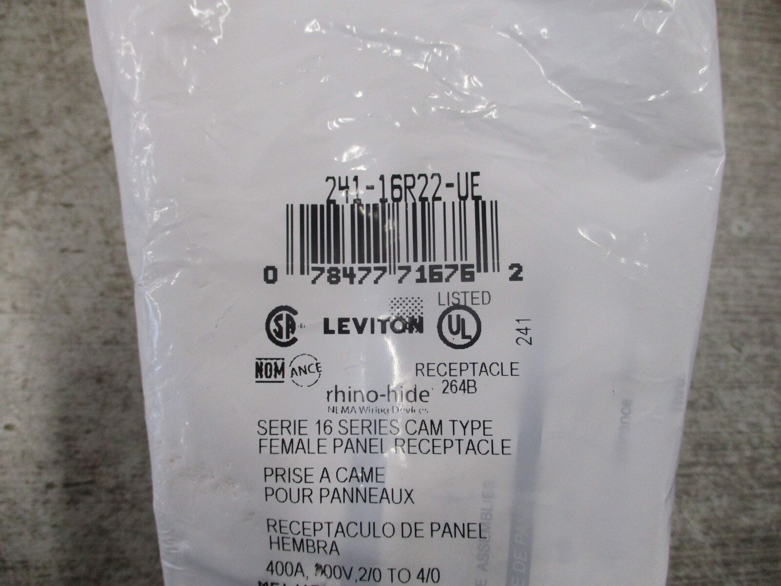 Leviton rhino-hide Cam Type Female Panel Receptacle 241-16R22-UE 400A 600V New S