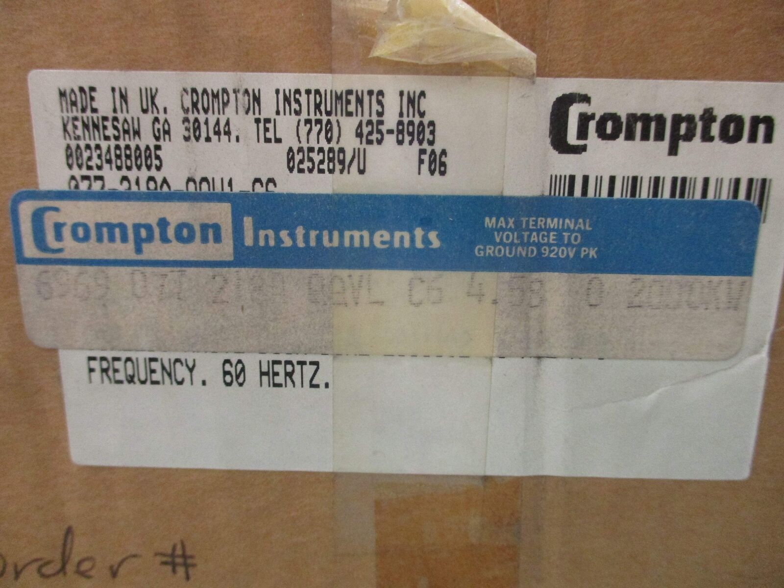 Crompton AC Kilowattmeter 6969 077 218A QQVL CG 4.58 Range: 0-2000KW New Surplus