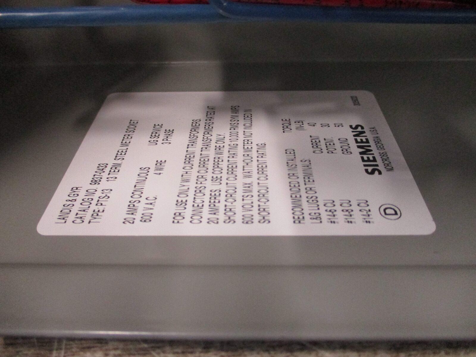 Landis & Gyr PTS-13 Meter Socket 9837-0433 20A 600V 4W 3Ph Used