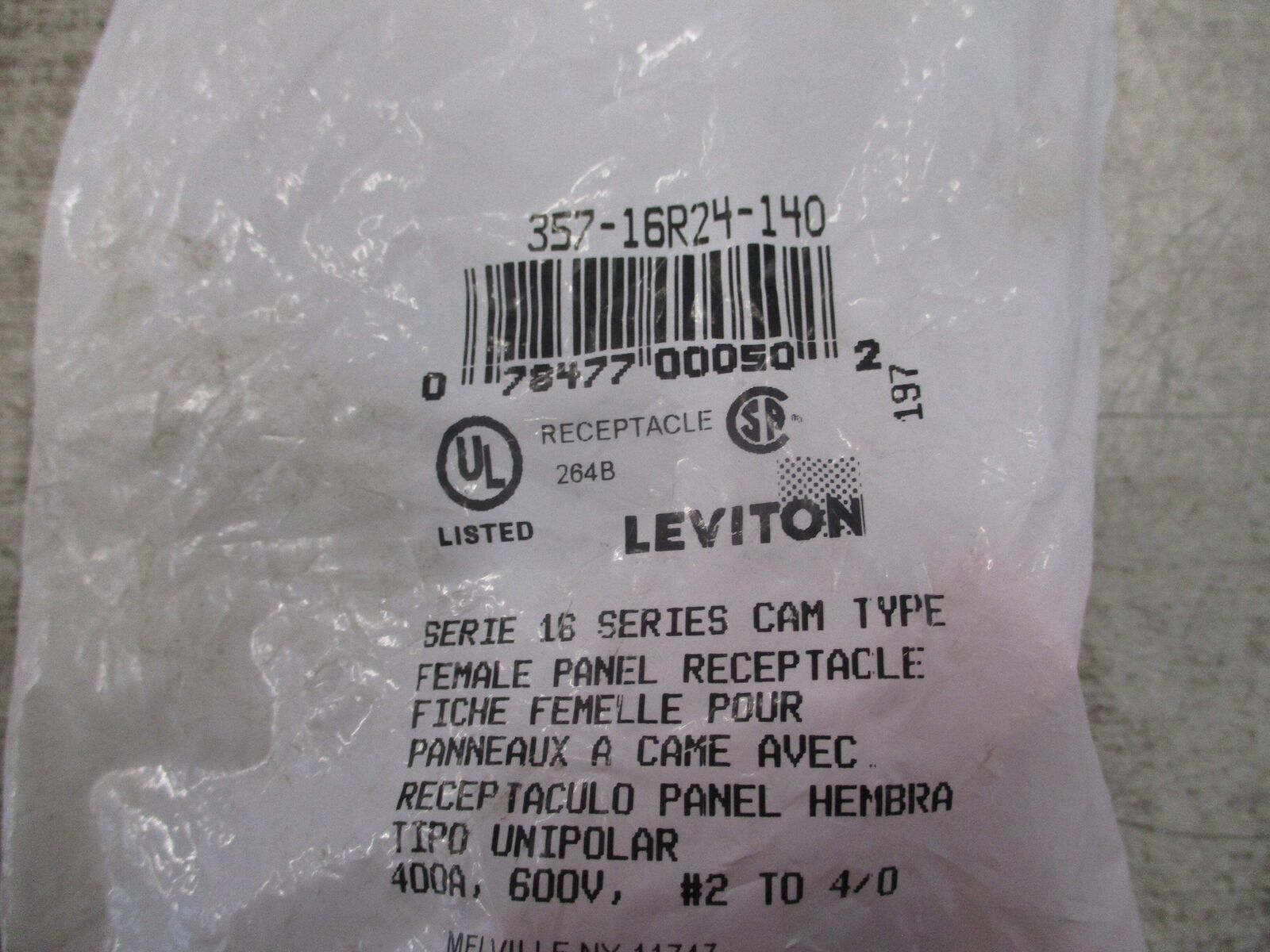 Leviton Female Panel Receptacle 357-16R24-140 400A 600V New Surplus