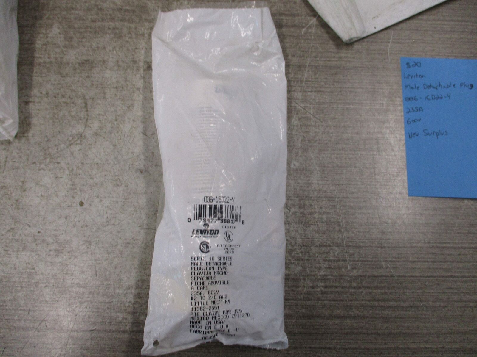 Leviton Male Detachable Plug 006-16D22-Y 235A 600V New Surplus