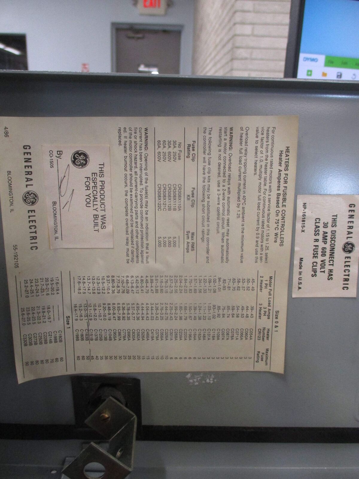 GE Fusible Size 1 Combination CR308C1042RAETDB 115-120V Coil 27A Used