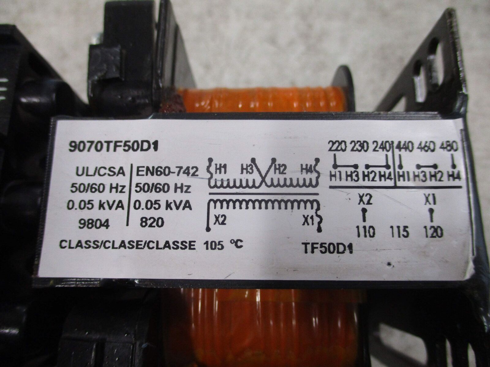 Square D Transformer 9070TF50D1 0.05KVA Pri: 240/480V Sec: 120V 50/60Hz Used