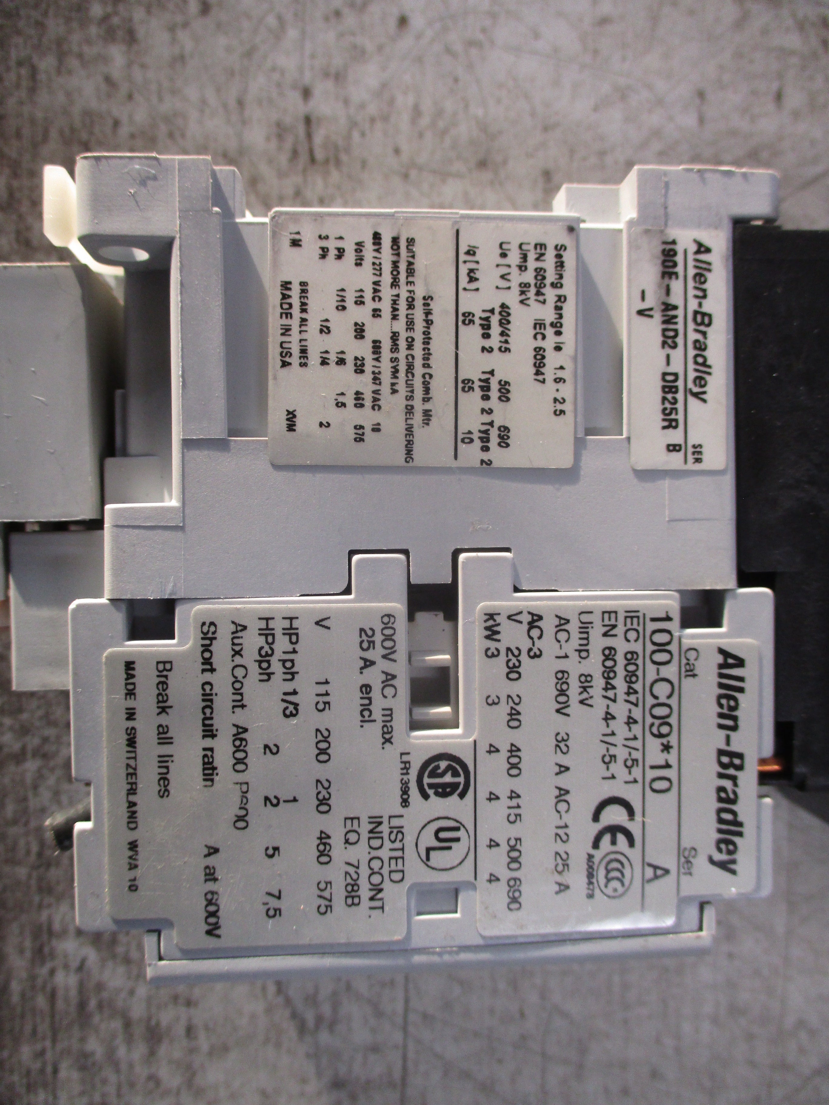 Allen-Bradley Starter 190E-AND2-DB25R-V Ser. B Trip: 1.6-2.5A 120V Coil Used