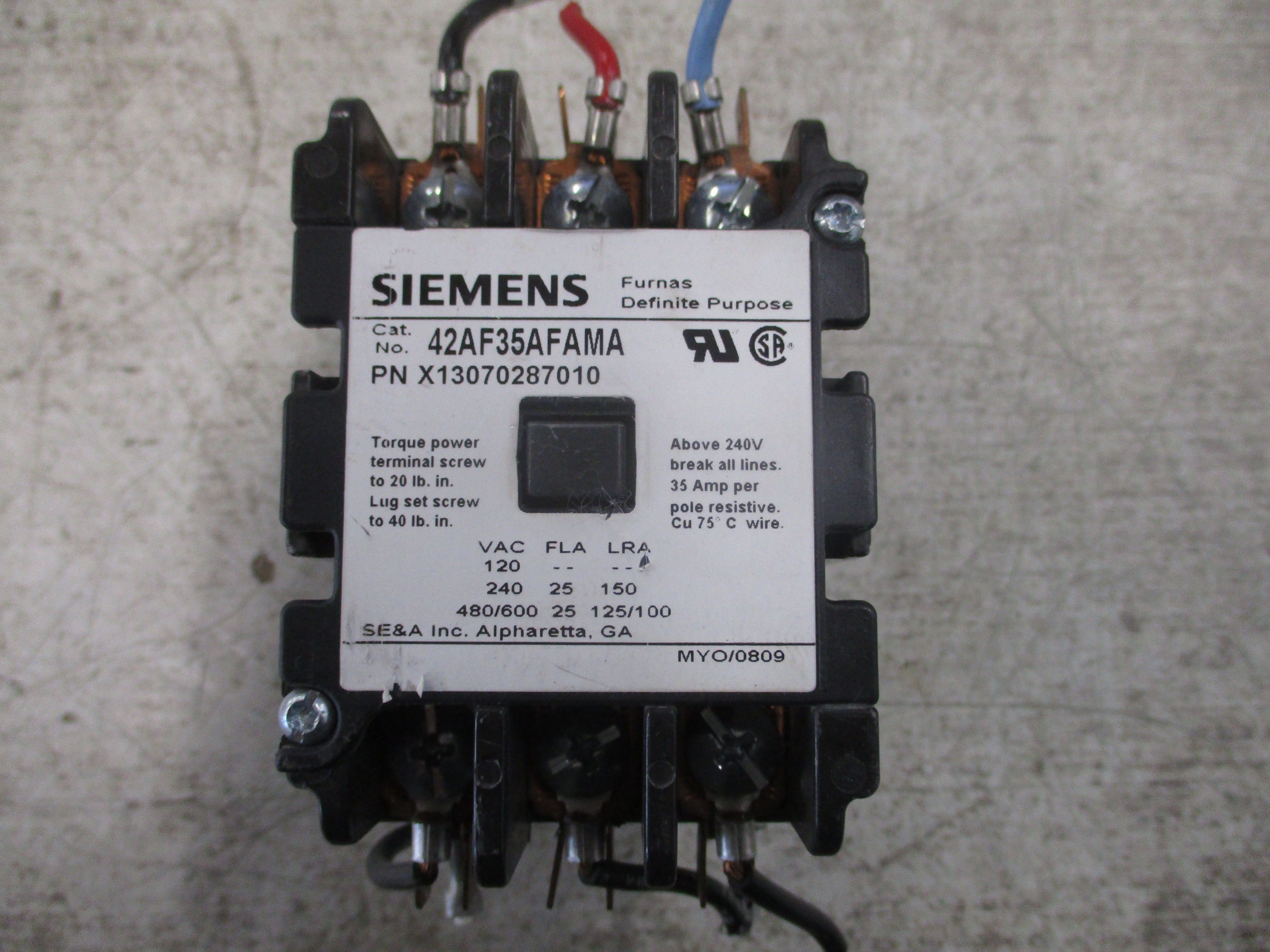 Siemens Furnas Definite Purpose Contactor 42AF35AFAMA 120V Coil 25A 600V Used