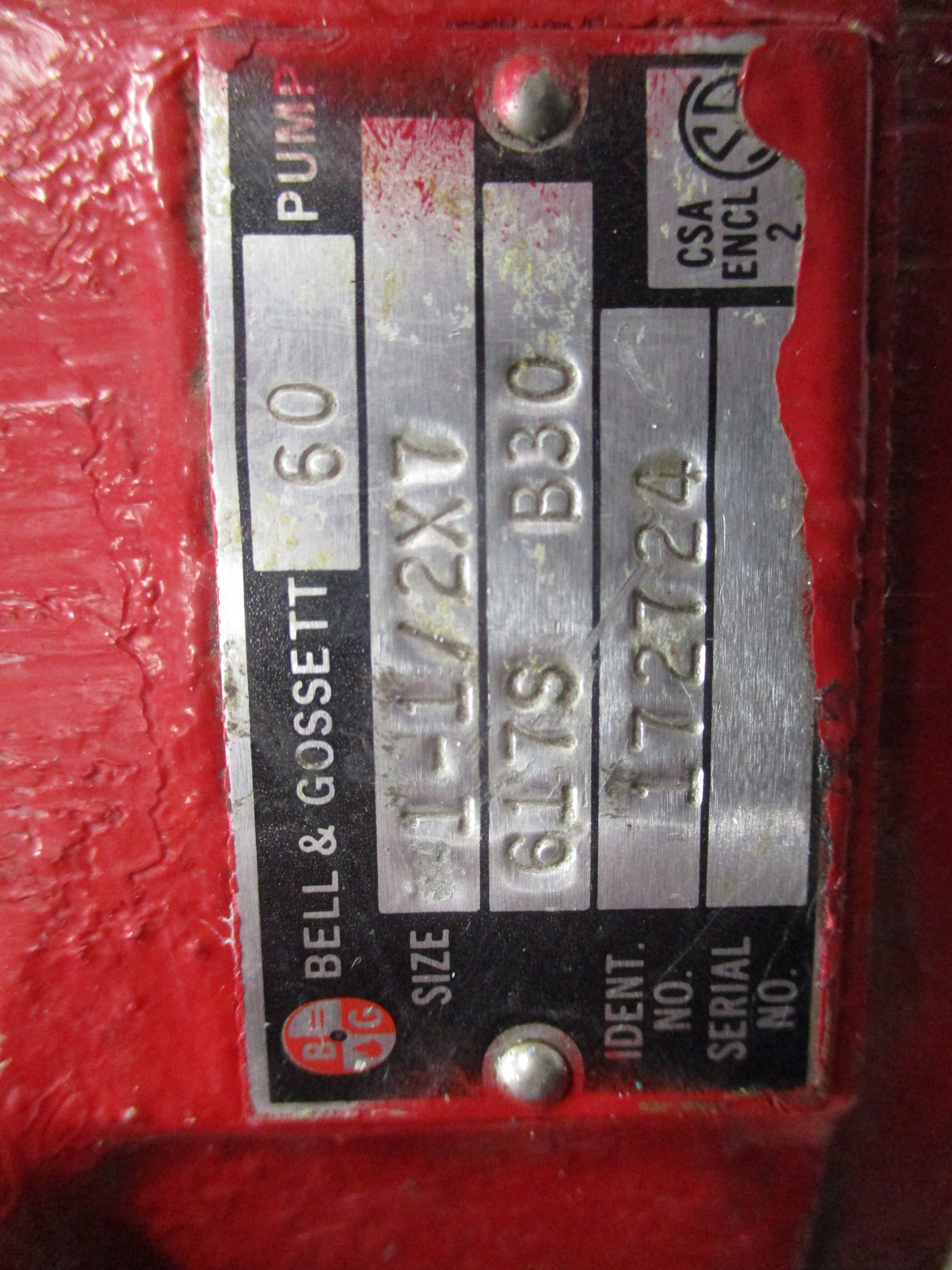 Bell & Gossett Series 60 Pump 172724 Size: 1-1/2x7 1.5HP 1725RPM Used