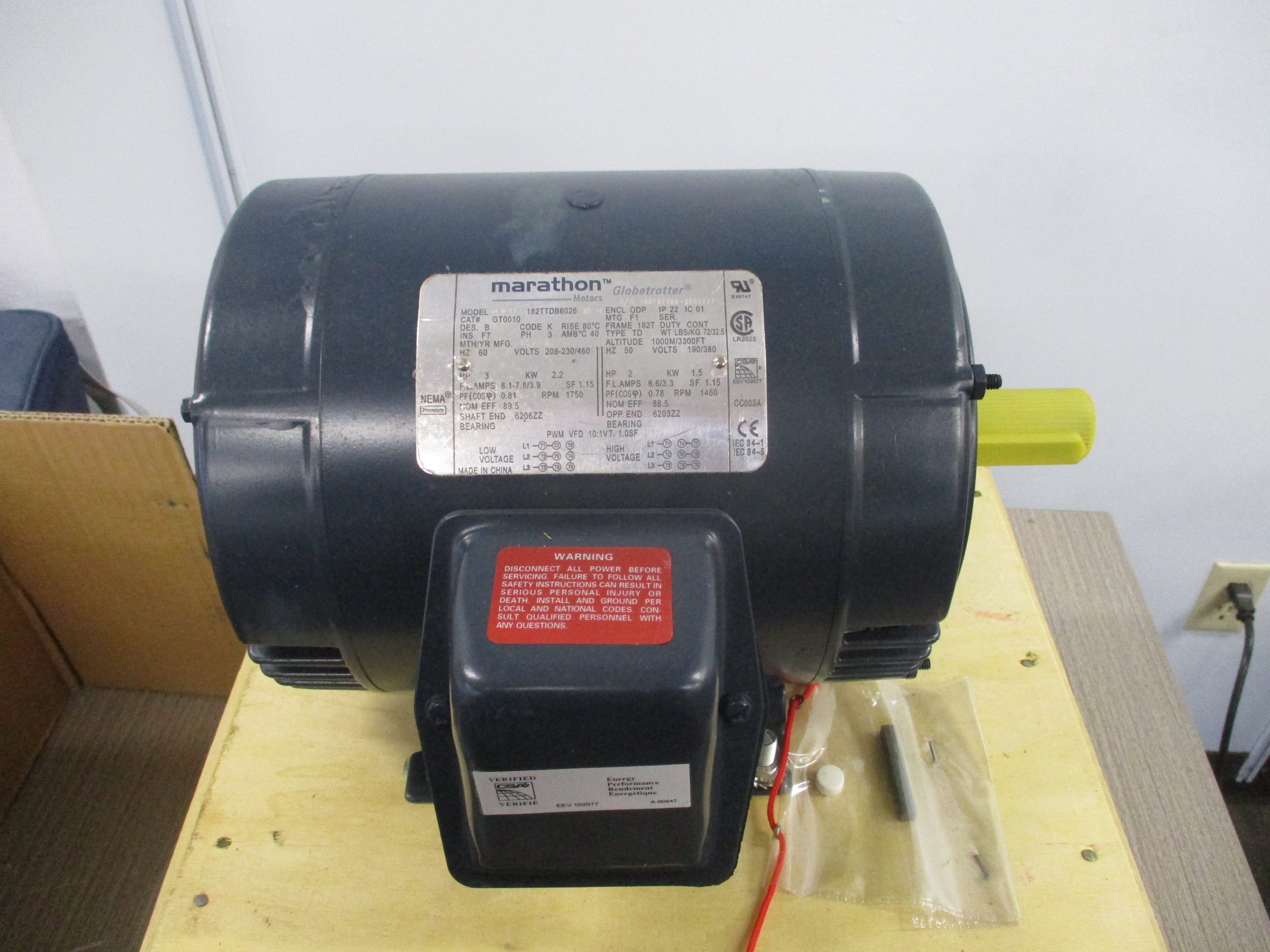 Marathon Electric 182TTDB6026 3/2HP 208-230/460-190/380V 1800/1500RPM