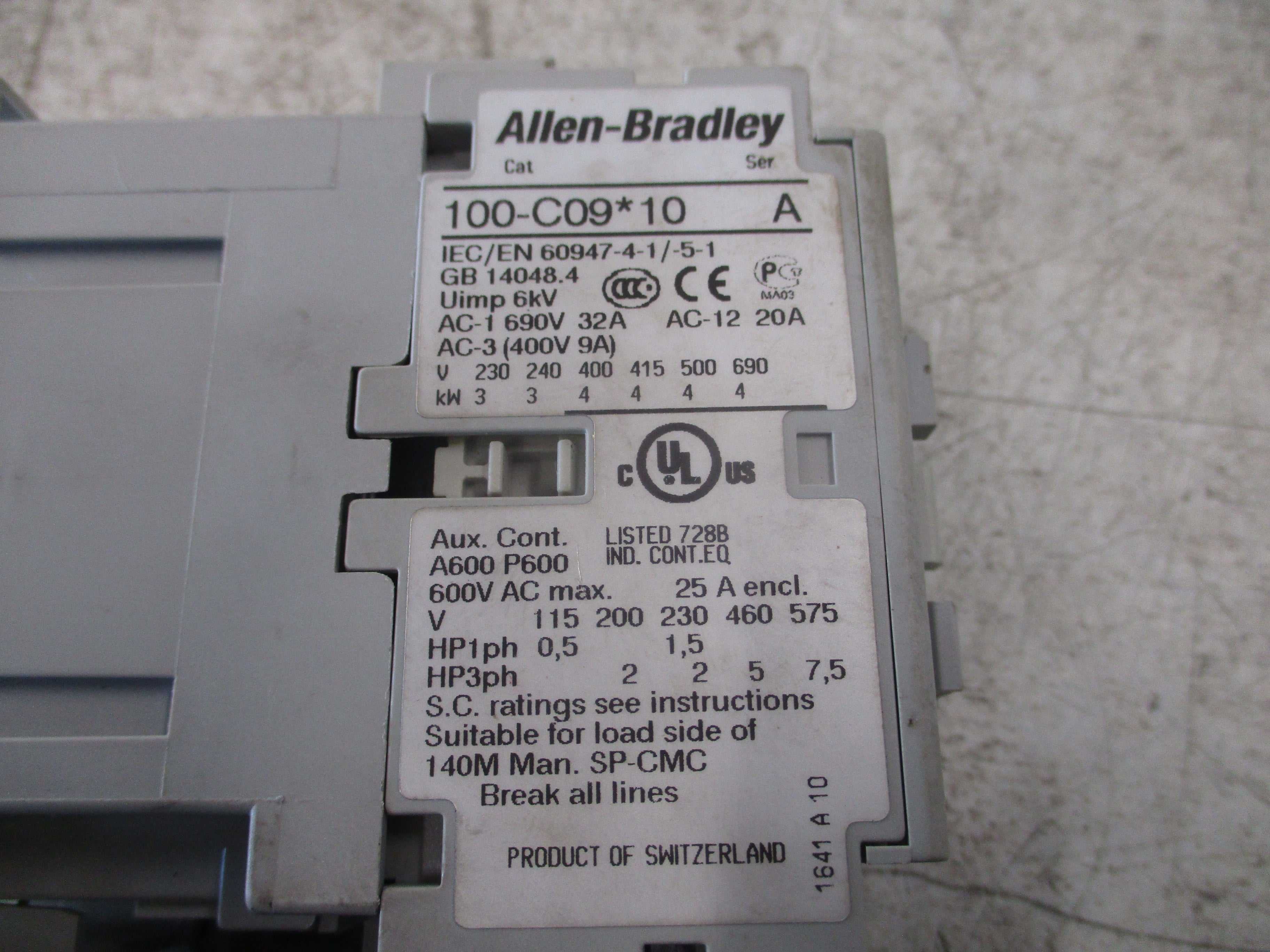 Allen-Bradley Starter 100-C09*10/193-ED1CB 120V Coil Trip: 1-5A Used