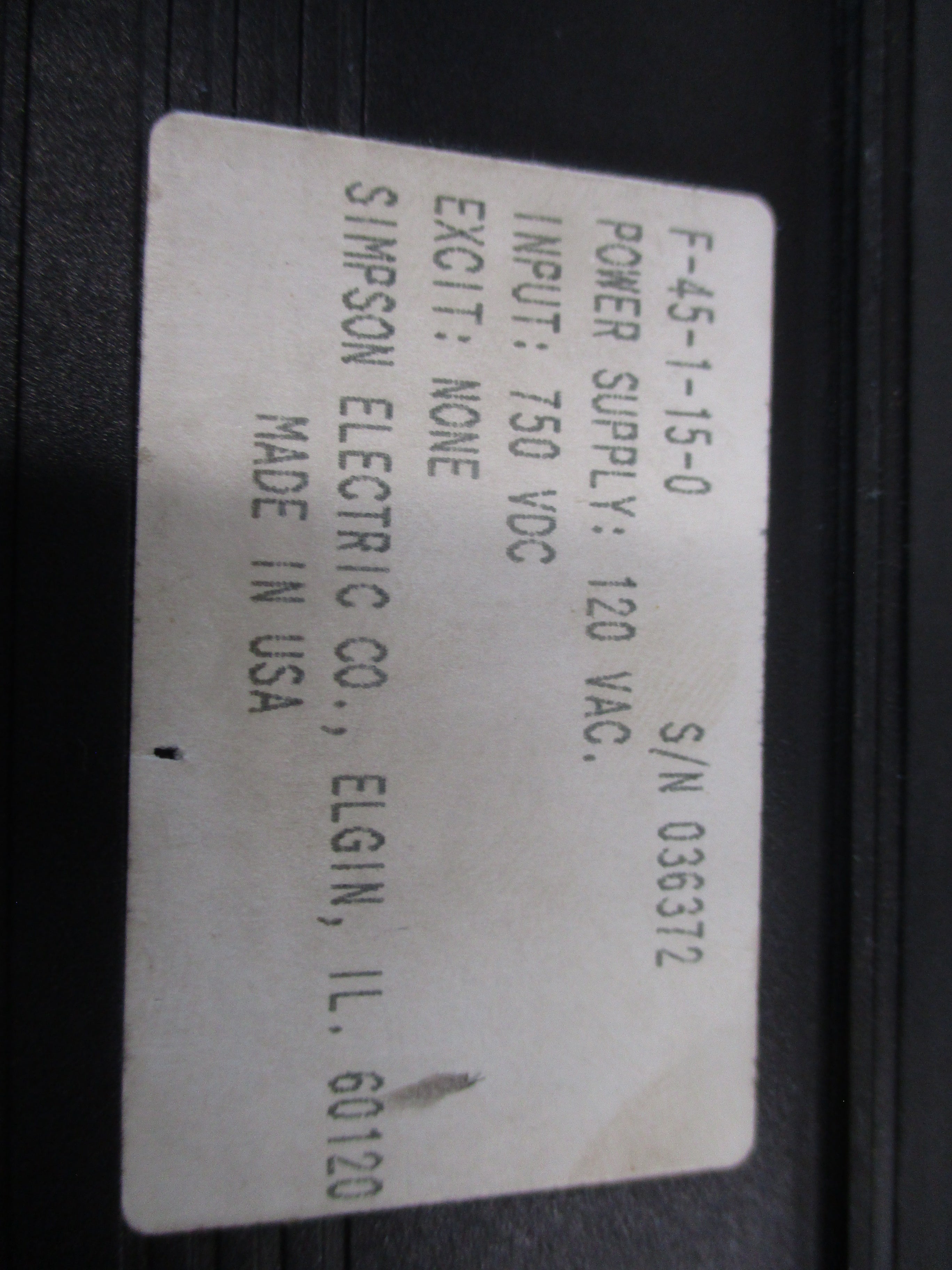 Simpson Panel Meter F-45-1-15-0 Supply: 120VAC Input: 750VDC Used