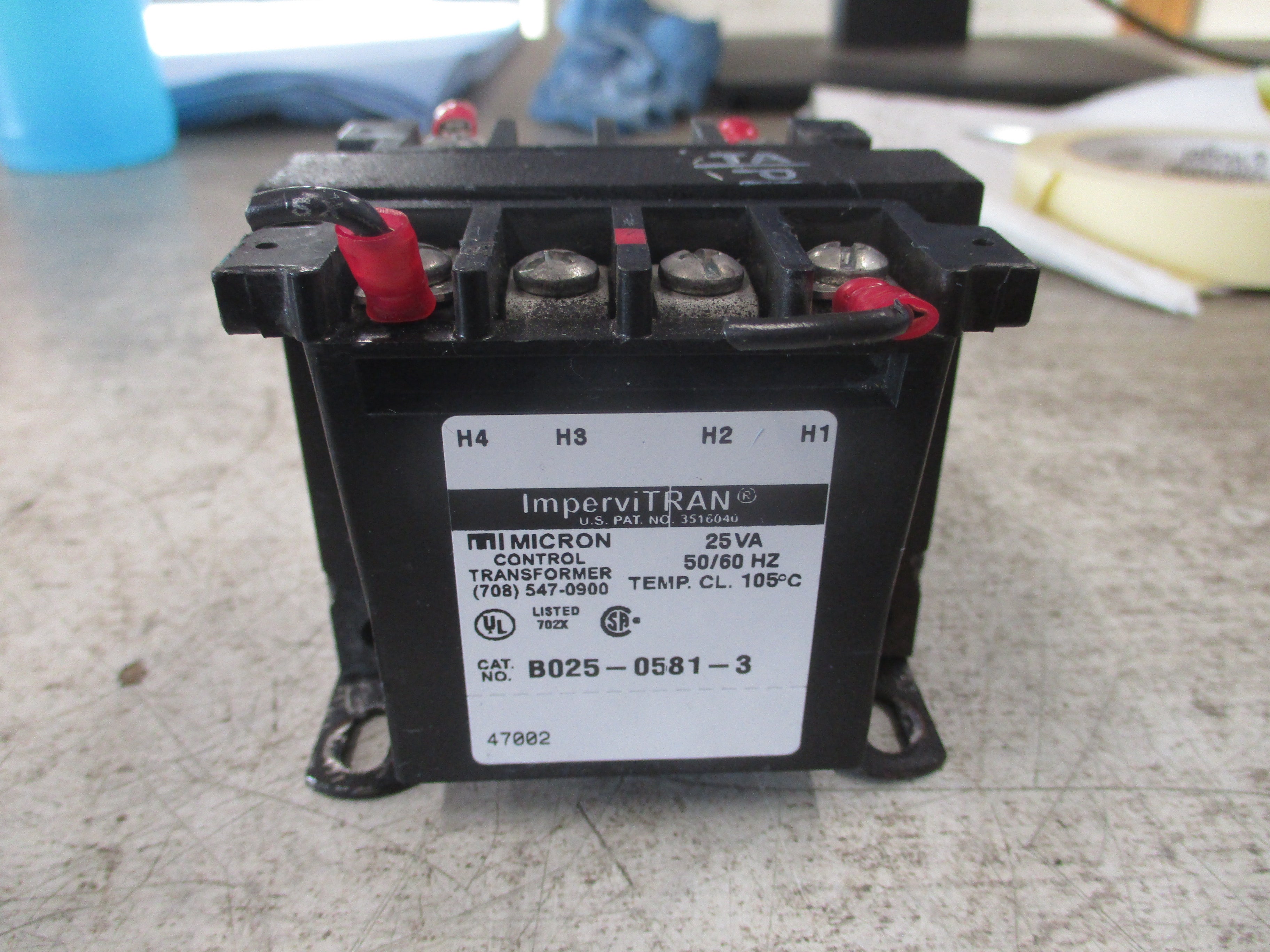 Micron ImperviTRAN Control Transformer B025-0581-3 25VA Pri: 208/240/480V