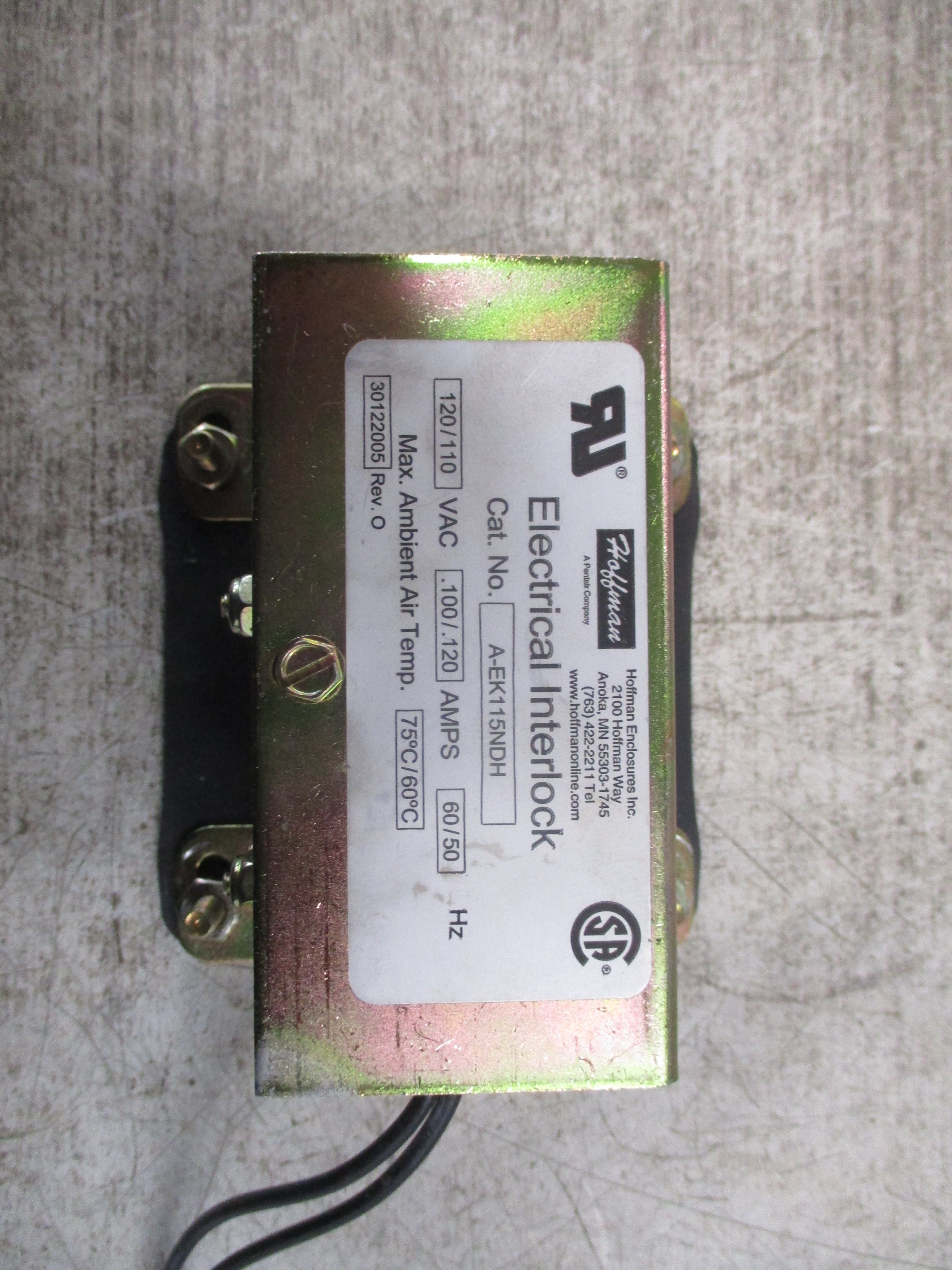 Hoffman Electrical Interlock A-EK115NDH 120/110V 60/50Hz 0.100/0.120A Used