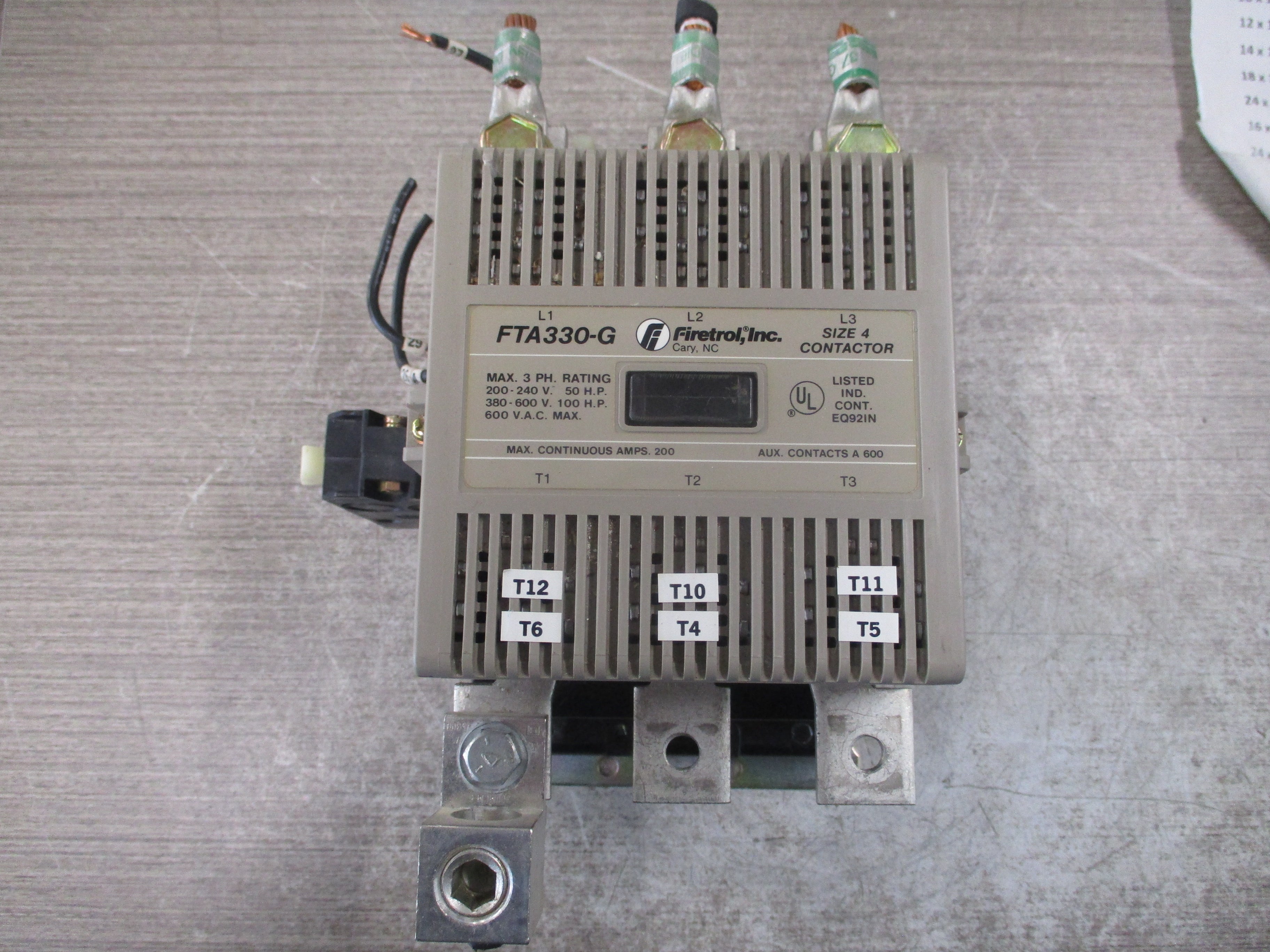 Firetrol Size 4 Contactor FTA330-G 460-550V Coil 200A 600V (1) Lug Used