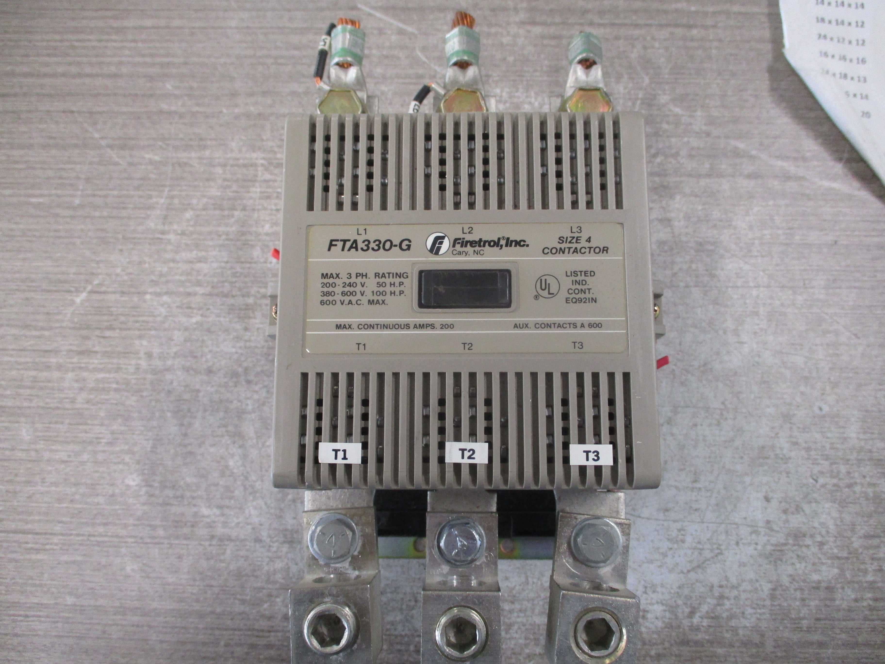 Firetrol Size 4 Contactor FTA330-G 460-550V Coil 200A 600V (3) Lug