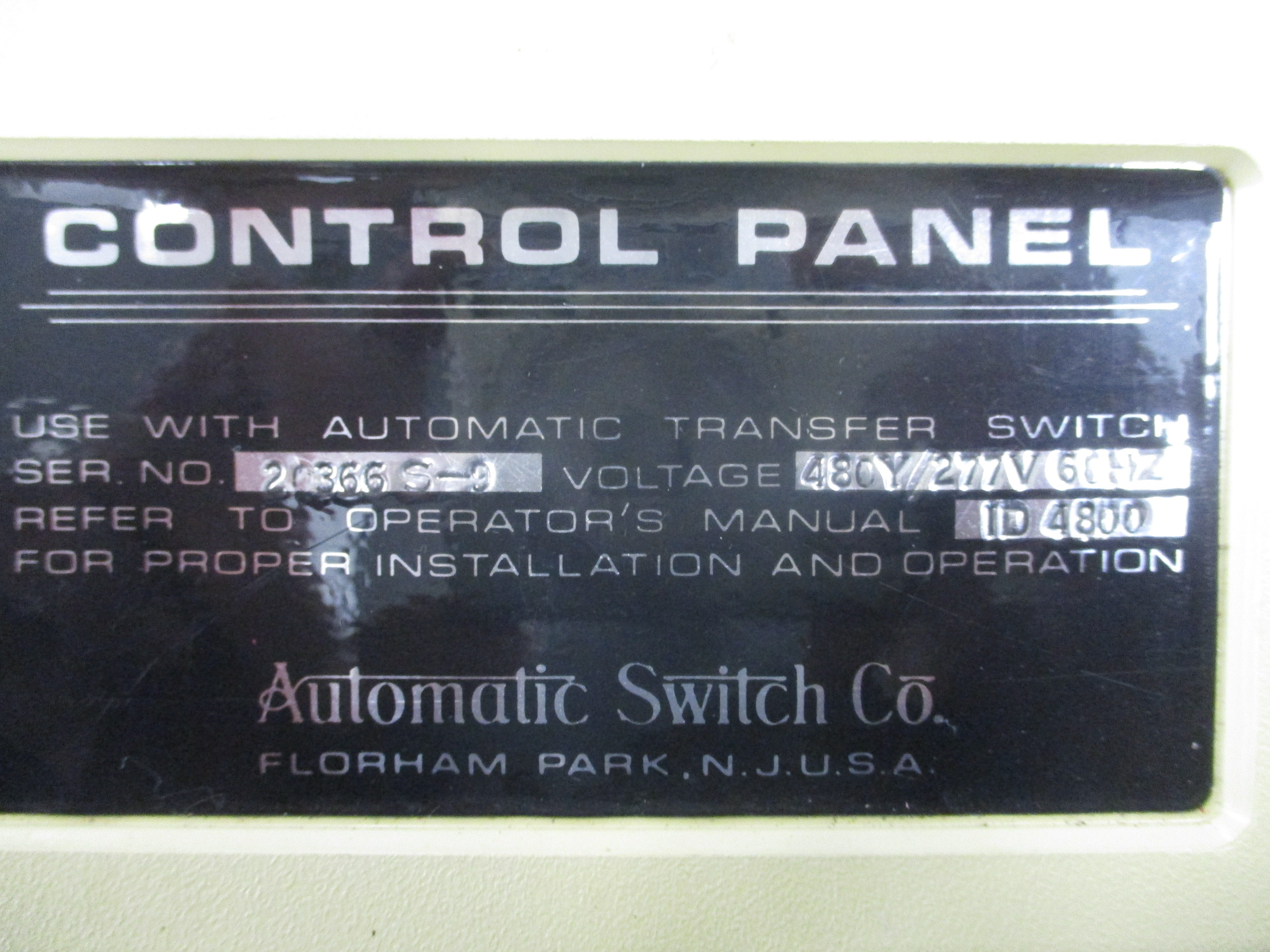 Asco Automatic Transfer Switch Control Panel JS299-300-7M 480Y/277V 60Hz Used