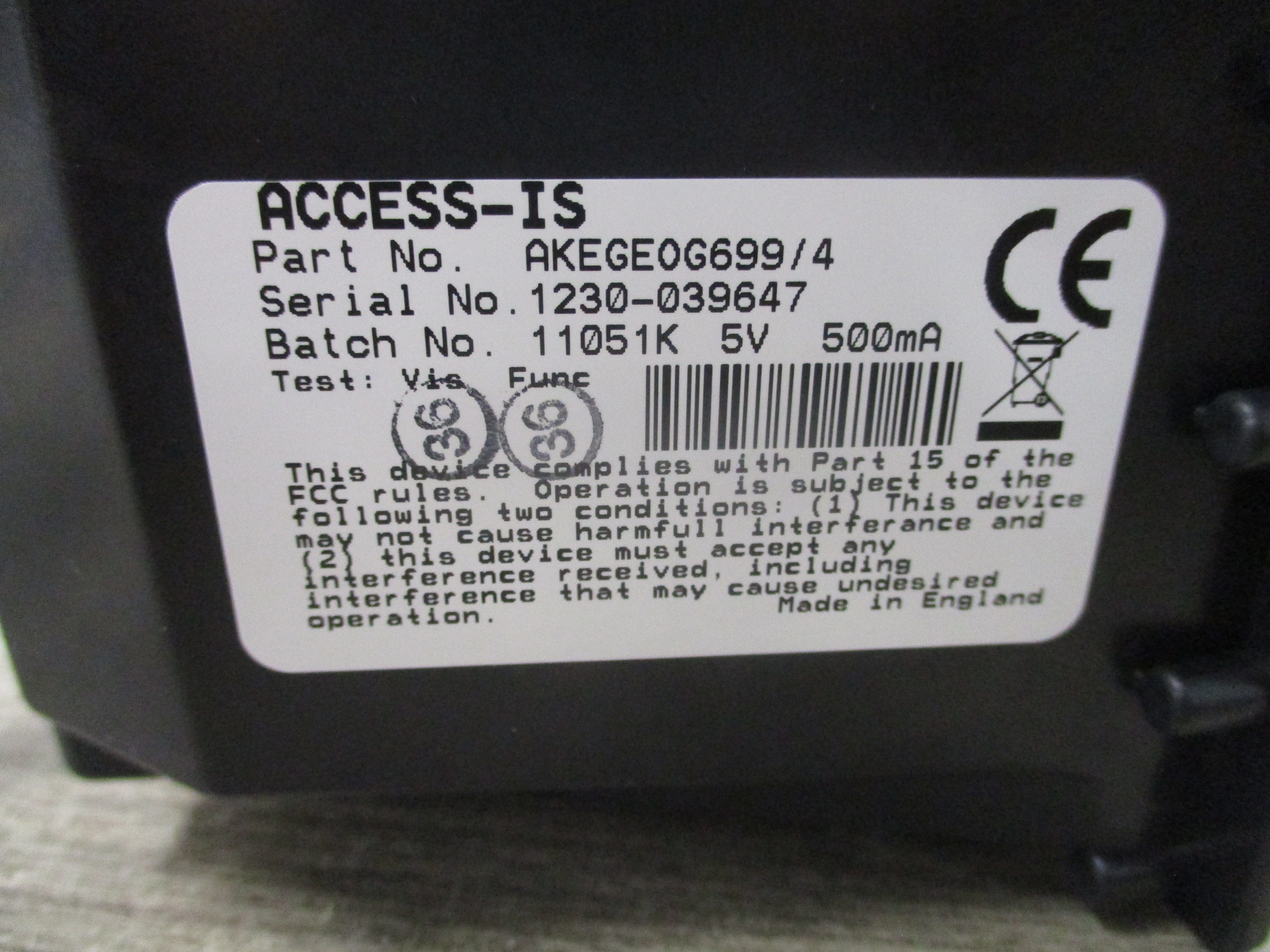 Access-IS Scanner AKEGEOG699/4 5V 500mA New Surplus