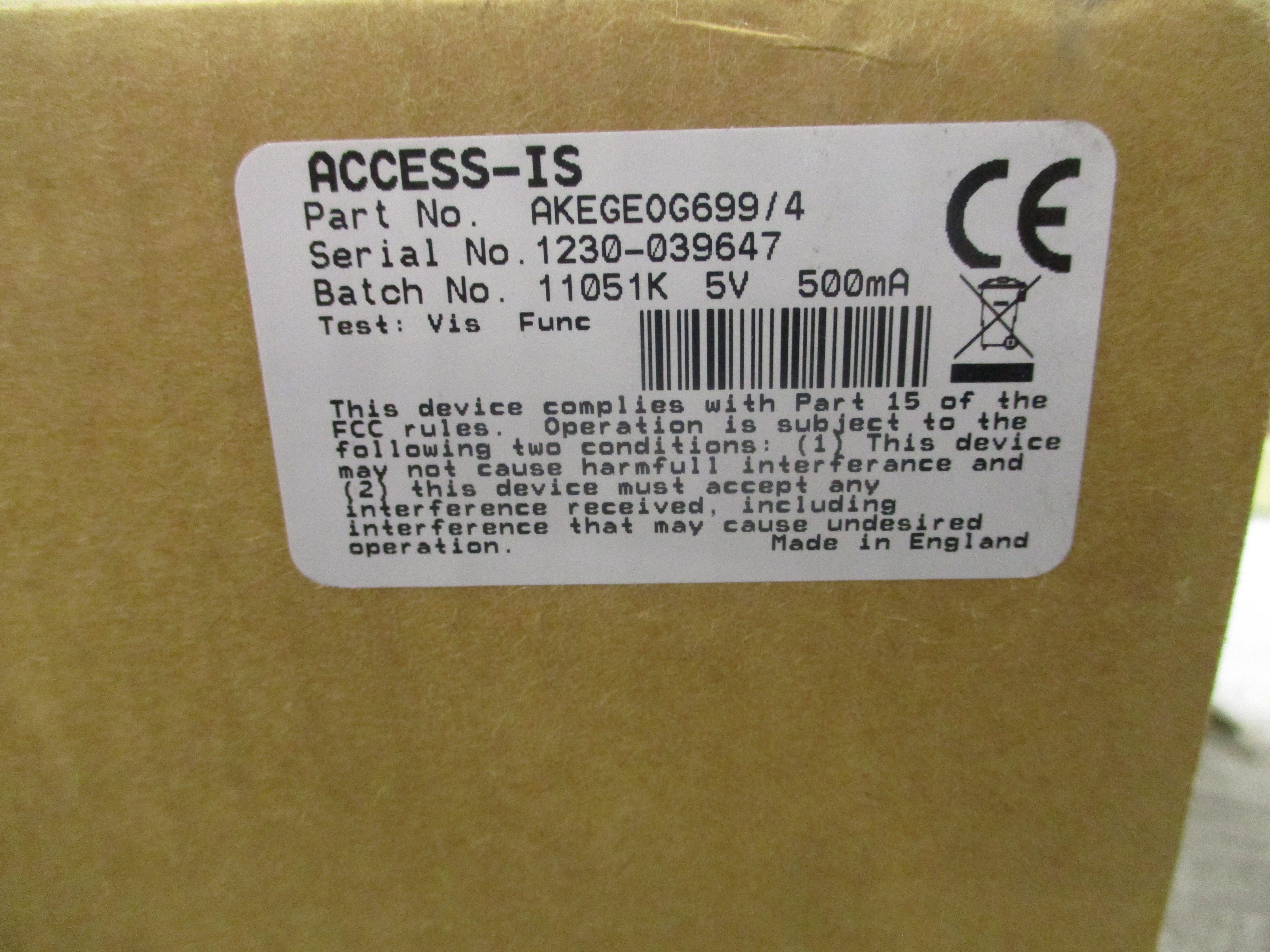 Access-IS Scanner AKEGEOG699/4 5V 500mA New Surplus
