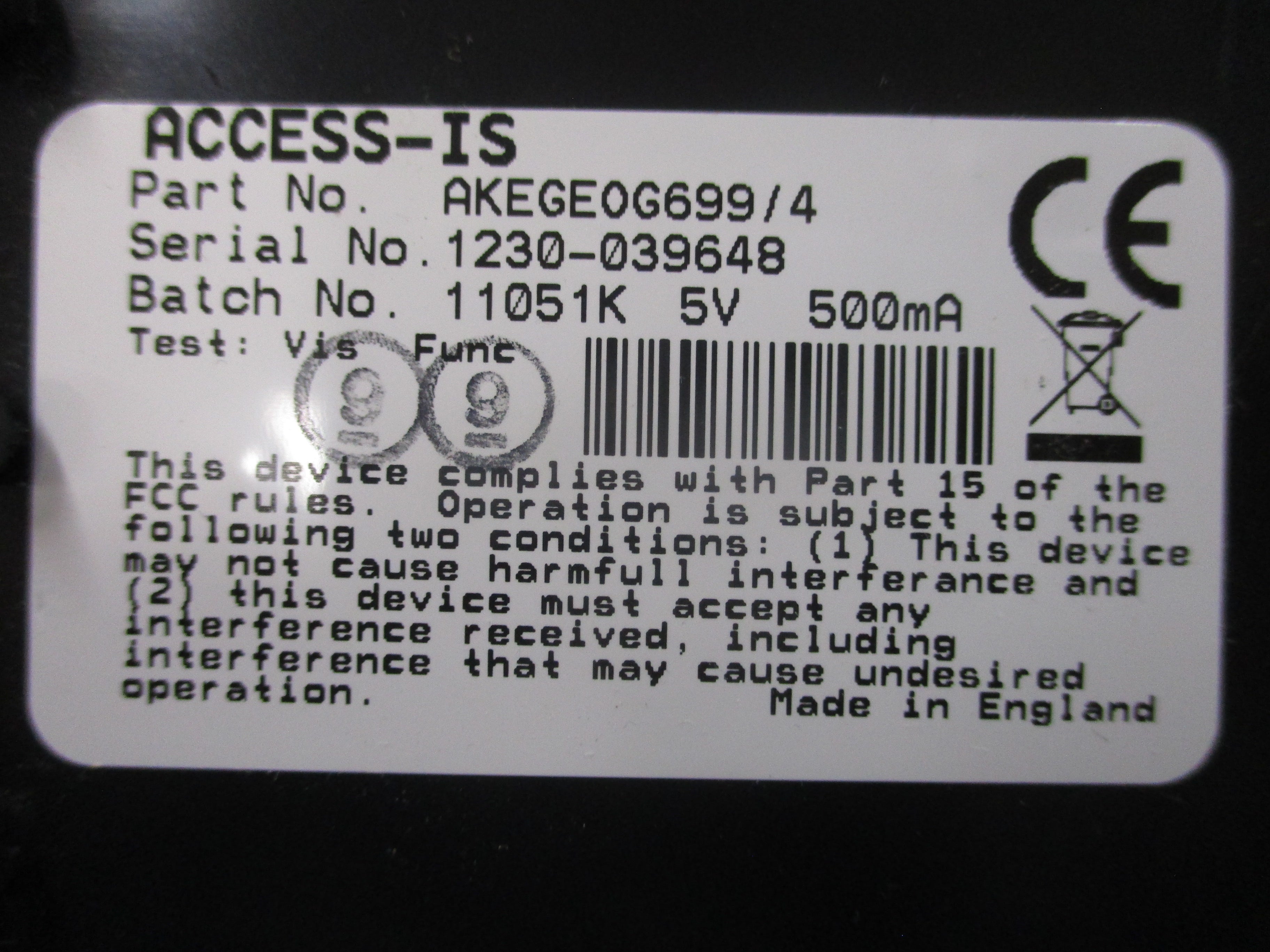 Access-IS Scanner AKEGEOG699/4 5V 500mA Used